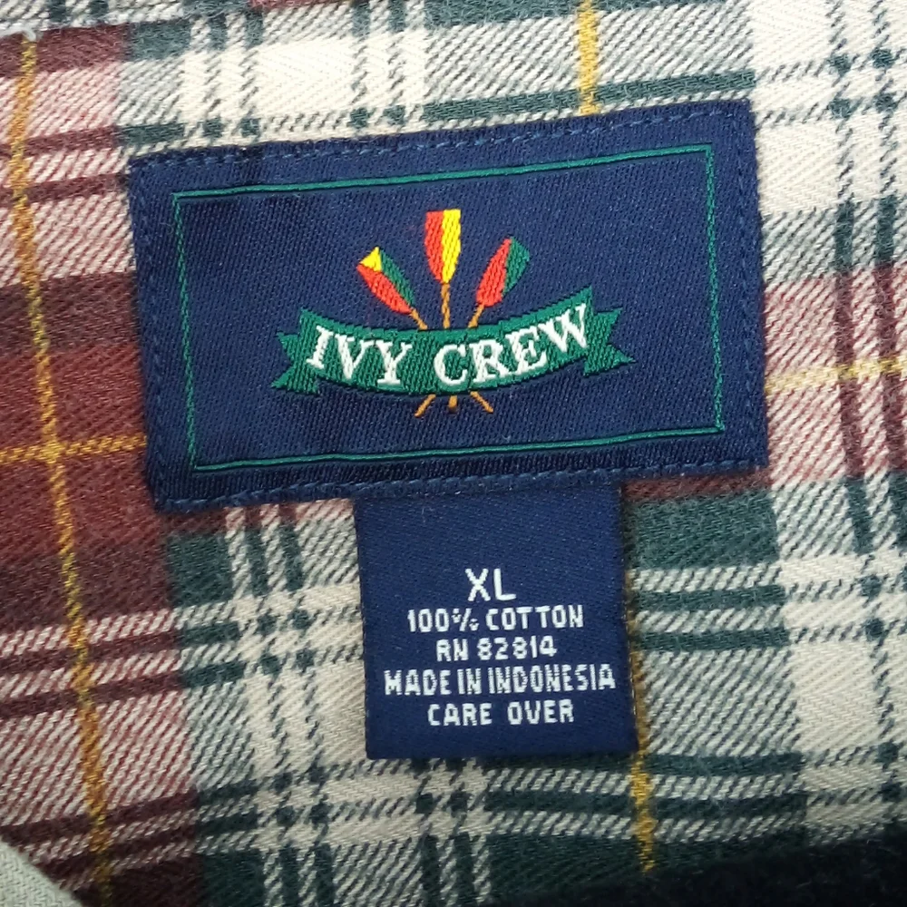 Ivy Crew Plaid 100% Cotton Red Green Men's Shirt XL Outdoors Hiking Camping